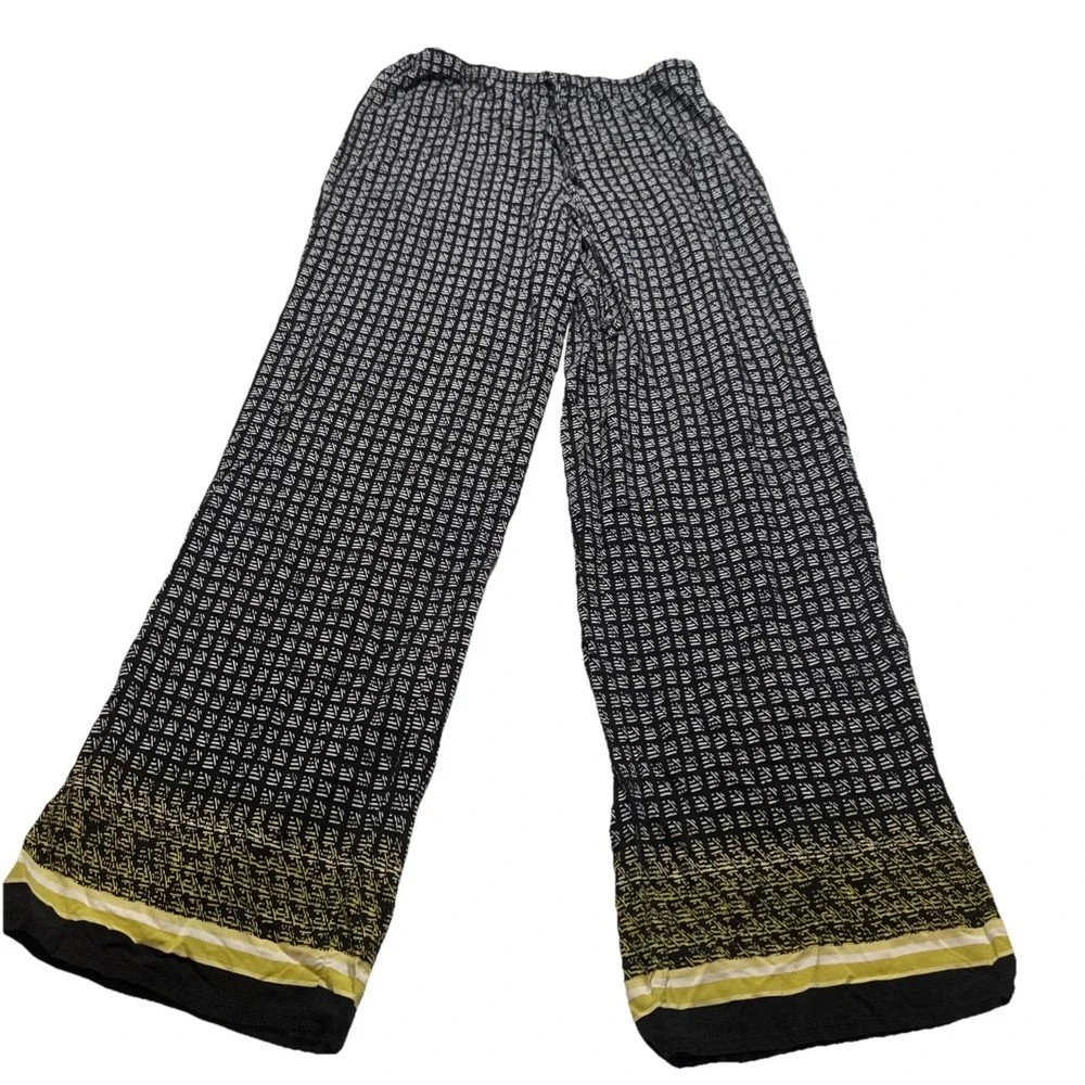 Max Edition Womens Small Wide Leg Palazzo Pants Black White Yellow Rayon 5703001